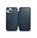 iCarer CE Oil Wax Premium Leather Folio Case iPhone 14 Plus magnetiskt flipfodral MagSafe blå (AKI14220707-BU)