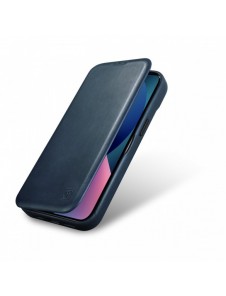 iCarer CE Oil Wax Premium Leather Folio Case iPhone 14 Plus magnetiskt flipfodral MagSafe blå (AKI14220707-BU)