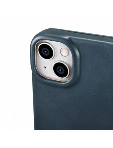 iCarer CE Oil Wax Premium Leather Folio Case iPhone 14 Plus magnetiskt flipfodral MagSafe blå (AKI14220707-BU)