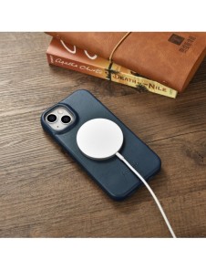 iCarer CE Oil Wax Premium Leather Folio Case iPhone 14 Plus magnetiskt flipfodral MagSafe blå (AKI14220707-BU)