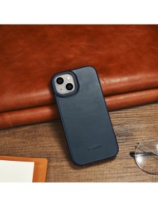 iCarer CE Oil Wax Premium Leather Folio Case iPhone 14 Plus magnetiskt flipfodral MagSafe blå (AKI14220707-BU)