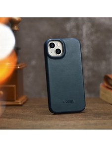 iCarer CE Oil Wax Premium Leather Folio Case iPhone 14 Plus magnetiskt flipfodral MagSafe blå (AKI14220707-BU)