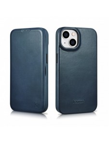 iCarer CE Oil Wax Premium Leather Folio Case iPhone 14 Plus magnetiskt flipfodral MagSafe blå (AKI14220707-BU)