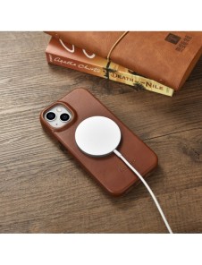 iCarer CE Oil Wax Premium Läder Foliofodral iPhone 14 Plus magnetiskt flipfodral MagSafe brun (AKI14220707-BN)
