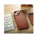 iCarer CE Oil Wax Premium Läder Foliofodral iPhone 14 Plus magnetiskt flipfodral MagSafe brun (AKI14220707-BN)