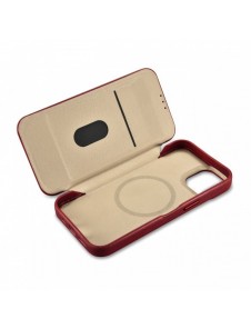 iCarer CE Oil Wax Premium Leather Folio Fodral iPhone 14 Plus Magnetic Flip Leather Folio Fodral MagSafe Röd (AKI14220707-RD)