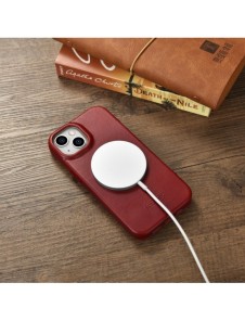iCarer CE Oil Wax Premium Leather Folio Fodral iPhone 14 Plus Magnetic Flip Leather Folio Fodral MagSafe Röd (AKI14220707-RD)