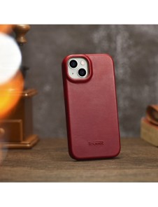 iCarer CE Oil Wax Premium Leather Folio Fodral iPhone 14 Plus Magnetic Flip Leather Folio Fodral MagSafe Röd (AKI14220707-RD)