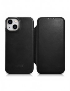 iCarer CE Oil Wax Premium Leather Folio Case Läderfodral iPhone 14 Plus Magnetic Flip MagSafe Black (AKI14220707-BK)