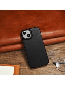iCarer CE Oil Wax Premium Leather Folio Case Läderfodral iPhone 14 Plus Magnetic Flip MagSafe Black (AKI14220707-BK)