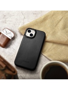 iCarer CE Oil Wax Premium Leather Folio Case Läderfodral iPhone 14 Plus Magnetic Flip MagSafe Black (AKI14220707-BK)