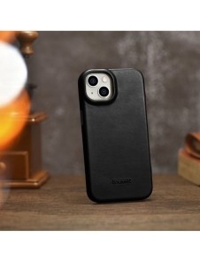 iCarer CE Oil Wax Premium Leather Folio Case Läderfodral iPhone 14 Plus Magnetic Flip MagSafe Black (AKI14220707-BK)