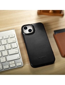 iCarer CE Oil Wax Premium Leather Folio Case Läderfodral iPhone 14 Plus Magnetic Flip MagSafe Black (AKI14220707-BK)