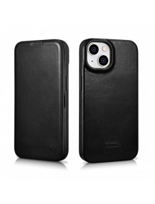 iCarer CE Oil Wax Premium Leather Folio Case Läderfodral iPhone 14 Plus Magnetic Flip MagSafe Black (AKI14220707-BK)