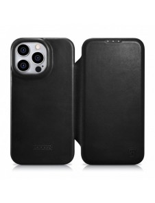 iCarer CE Oil Wax Premium Leather Folio Case Läderfodral iPhone 14 Pro Magnetic Flip MagSafe Black (AKI14220706-BK)