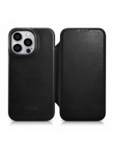 iCarer CE Oil Wax Premium Leather Folio Case Läderfodral iPhone 14 Pro Magnetic Flip MagSafe Black (AKI14220706-BK)