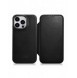 iCarer CE Oil Wax Premium Leather Folio Case Läderfodral iPhone 14 Pro Magnetic Flip MagSafe Black (AKI14220706-BK)