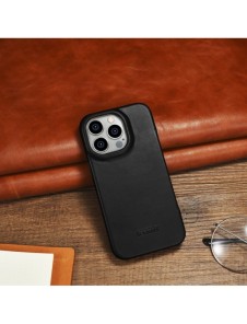 iCarer CE Oil Wax Premium Leather Folio Case Läderfodral iPhone 14 Pro Magnetic Flip MagSafe Black (AKI14220706-BK)