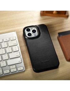 iCarer CE Oil Wax Premium Leather Folio Case Läderfodral iPhone 14 Pro Magnetic Flip MagSafe Black (AKI14220706-BK)