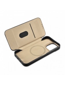 iCarer CE Oil Wax Premium Leather Folio Case Läderfodral iPhone 14 Pro Magnetic Flip MagSafe Black (AKI14220706-BK)