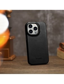 iCarer CE Oil Wax Premium Leather Folio Case Läderfodral iPhone 14 Pro Magnetic Flip MagSafe Black (AKI14220706-BK)