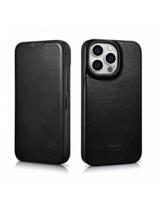iCarer CE Oil Wax Premium Leather Folio Case Läderfodral iPhone 14 Pro Magnetic Flip MagSafe Black (AKI14220706-BK)