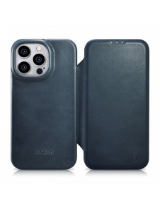 iCarer CE Oil Wax Premium Leather Folio Case Läderfodral iPhone 14 Pro Magnetic Flip MagSafe Blue (AKI14220706-BU)