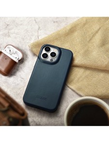 iCarer CE Oil Wax Premium Leather Folio Case Läderfodral iPhone 14 Pro Magnetic Flip MagSafe Blue (AKI14220706-BU)