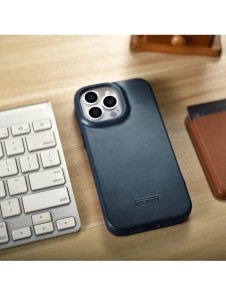 iCarer CE Oil Wax Premium Leather Folio Case Läderfodral iPhone 14 Pro Magnetic Flip MagSafe Blue (AKI14220706-BU)
