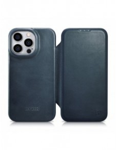 iCarer CE Oil Wax Premium Leather Folio Case Läderfodral iPhone 14 Pro Max Magnetic Flip MagSafe Blue (AKI14220708-BU)