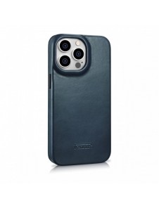 iCarer CE Oil Wax Premium Leather Folio Case Läderfodral iPhone 14 Pro Max Magnetic Flip MagSafe Blue (AKI14220708-BU)