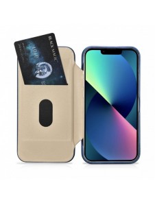 iCarer CE Oil Wax Premium Leather Folio Case Läderfodral iPhone 14 Pro Max Magnetic Flip MagSafe Blue (AKI14220708-BU)