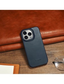 iCarer CE Oil Wax Premium Leather Folio Case Läderfodral iPhone 14 Pro Max Magnetic Flip MagSafe Blue (AKI14220708-BU)