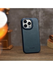 iCarer CE Oil Wax Premium Leather Folio Case Läderfodral iPhone 14 Pro Max Magnetic Flip MagSafe Blue (AKI14220708-BU)