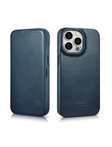 iCarer CE Oil Wax Premium Leather Folio Case Läderfodral iPhone 14 Pro Max Magnetic Flip MagSafe Blue (AKI14220708-BU)