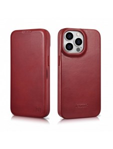 iCarer CE Oil Wax Premium Leather Folio Case Läderfodral iPhone 14 Pro Max Magnetic Flip MagSafe Röd (AKI14220708-RD)