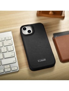 iCarer CE Premium Leather Folio Fodral iPhone 14 Plus Magnetic Flip Leather Folio Fodral MagSafe svart (WMI14220715-BK)