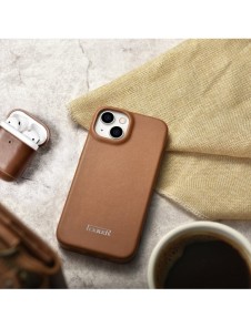 iCarer CE Premium Leather Folio Case iPhone 14 Plus Magnetic Flip Leather Folio Case MagSafe Brown (WMI14220715-BN)