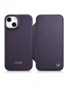 iCarer CE Premium Leather Folio Case iPhone 14 Plus Magnetic Flip Leather Folio Case MagSafe Dark Purple (WMI14220715-DP)