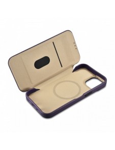 iCarer CE Premium Leather Folio Case iPhone 14 Plus Magnetic Flip Leather Folio Case MagSafe Dark Purple (WMI14220715-DP)