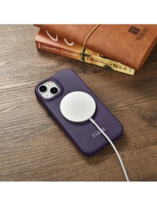 iCarer CE Premium Leather Folio Case iPhone 14 Plus Magnetic Flip Leather Folio Case MagSafe Dark Purple (WMI14220715-DP)