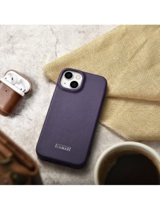 iCarer CE Premium Leather Folio Case iPhone 14 Plus Magnetic Flip Leather Folio Case MagSafe Dark Purple (WMI14220715-DP)