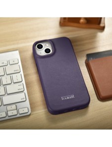 iCarer CE Premium Leather Folio Case iPhone 14 Plus Magnetic Flip Leather Folio Case MagSafe Dark Purple (WMI14220715-DP)
