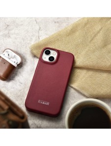 iCarer CE Premium Leather Folio Fodral iPhone 14 Plus Magnetic Flip Leather Folio Fodral MagSafe Röd (WMI14220715-RD)