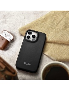 iCarer CE Premium Leather Folio Fodral iPhone 14 Pro Magnetic Flip Leather Folio Fodral MagSafe svart (WMI14220714-BK)