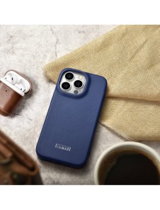 iCarer CE Premium Leather Folio Case iPhone 14 Pro Magnetic Flip Leather Folio Case MagSafe Blue (WMI14220714-BU)