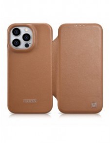 iCarer CE Premium Leather Folio Fodral iPhone 14 Pro Magnetic Flip Leather Folio Fodral MagSafe brun (WMI14220714-BN)