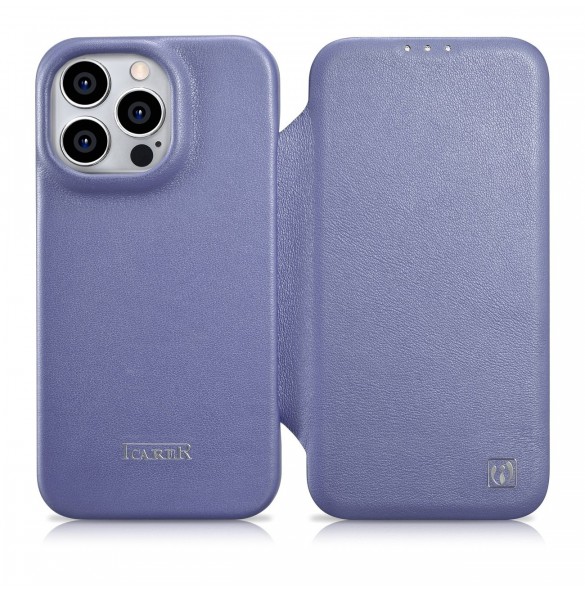iCarer CE Premium Läder Foliofodral iPhone 14 Pro Max Magnetic Flip Läder Foliofodral MagSafe Ljuslila (WMI14220716-LP)