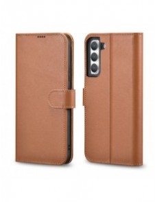 iCarer Haitang Läderplånboksfodral Läderfodral för Samsung Galaxy S22 + (S22 Plus) Plånboksfodral Brun (AKSM05BN)