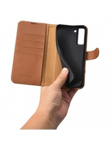 iCarer Haitang Läderplånboksfodral Läderfodral för Samsung Galaxy S22 + (S22 Plus) Plånboksfodral Brun (AKSM05BN)